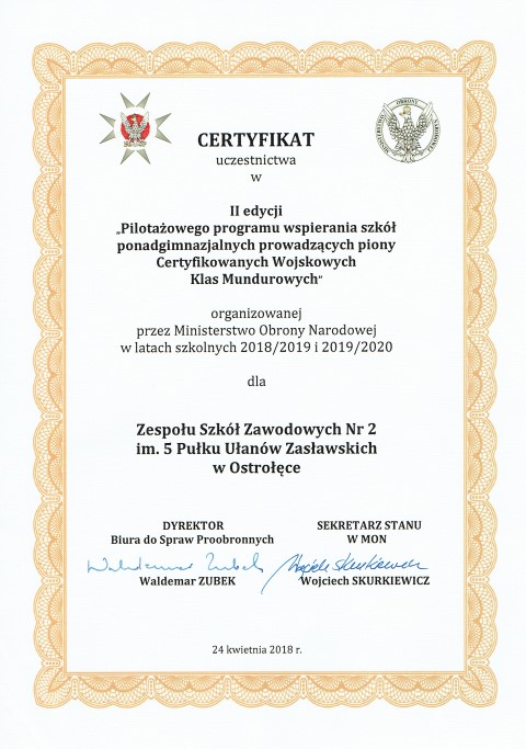 Certyfikat uczestnictwa 